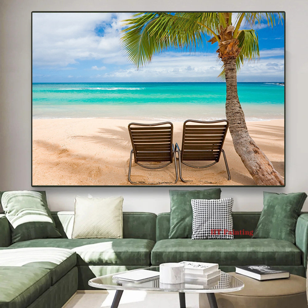 Sunst Beach Landscape Gold Sea Palmier Tropical Poster, Peinture sur toile, Art mural, Gérer la nature, Paysage, Décor de chambre à la maison n° 5