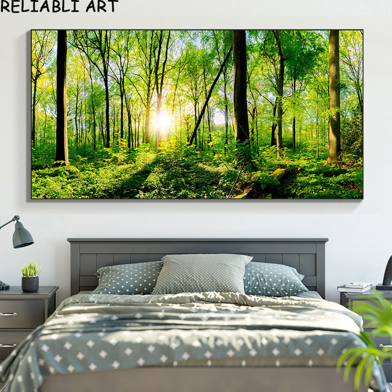 Affiches et impressions de paysage naturel d'arbre vert de forêt, peinture sur toile moderne, image d'art de mur pour le salon, décor à la maison n° 5