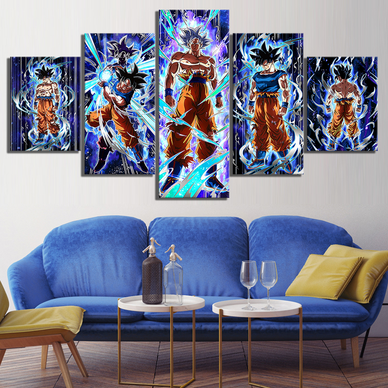 5 pièces Goku Fils Ultra Instinct Dragon Ball Z Jeu Vidéo Affiche HD Dessin Animé Mur Photos Toile Peinture pour Décor À La Maison Cadeau n° 2