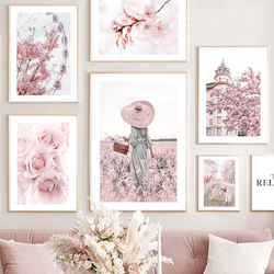 Sakura Rose tulipe fleur paysage Art mural toile peinture affiches nordiques et impressions photos murales pour décor de salon small picture n° 1