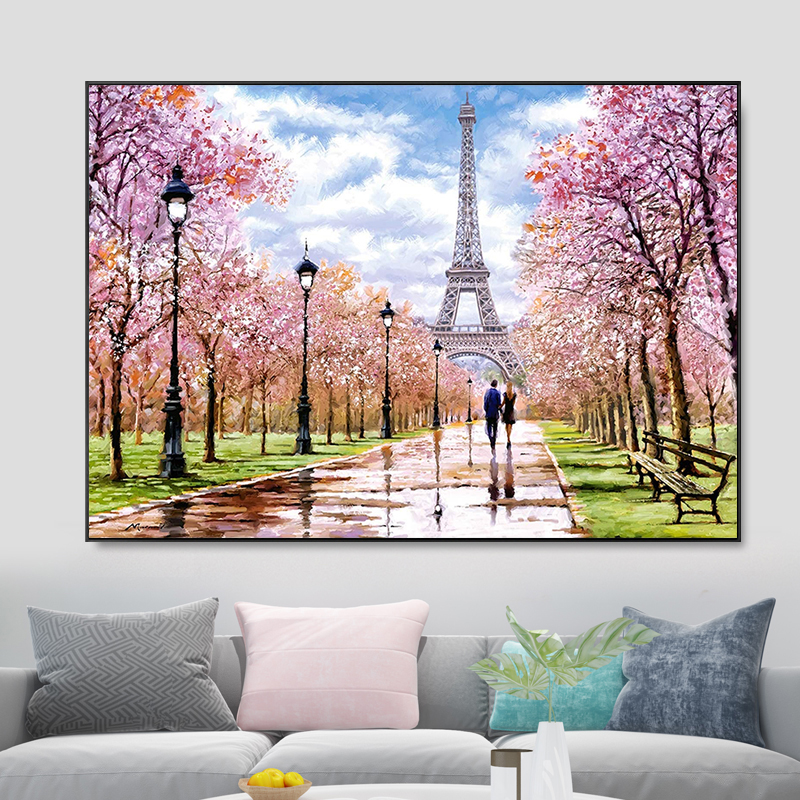 Toile à l'huile avec Couple, France, Paris, tour Eiffel, peinture abstraite de paysage, affiches et imprimés, photos d'art murales, décor de maison, sans cadre n° 1