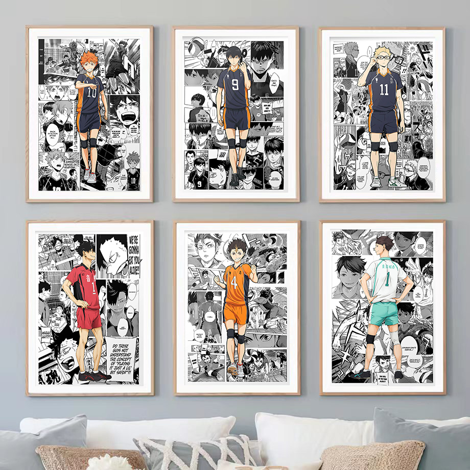 Haikyuu Pop Anime Figure Manga Canvas Painting, Black and White Poster, Wall Art, Kids Kawaii Room Decor, Volleyball Posters Gift n° 2