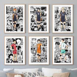 Haikyuu Pop Anime Figure Manga Canvas Painting, Black and White Poster, Wall Art, Kids Kawaii Room Decor, Volleyball Posters Gift small picture n° 2