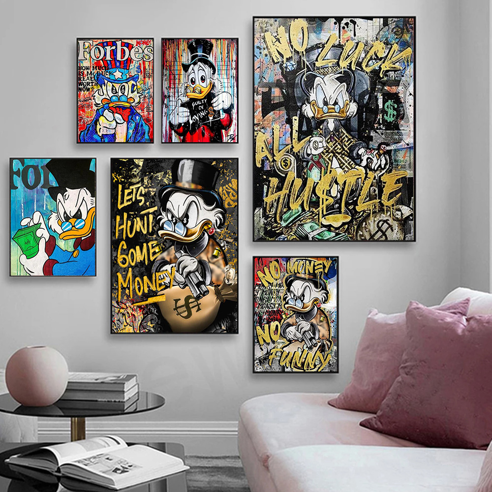 TureDonald Duck McDuck Bitcoin Money Disney Cartoon Graffiti Art mural sur toile, affiche imprimée pour salon, cadeau de décoration d'intérieur, mode n° 3