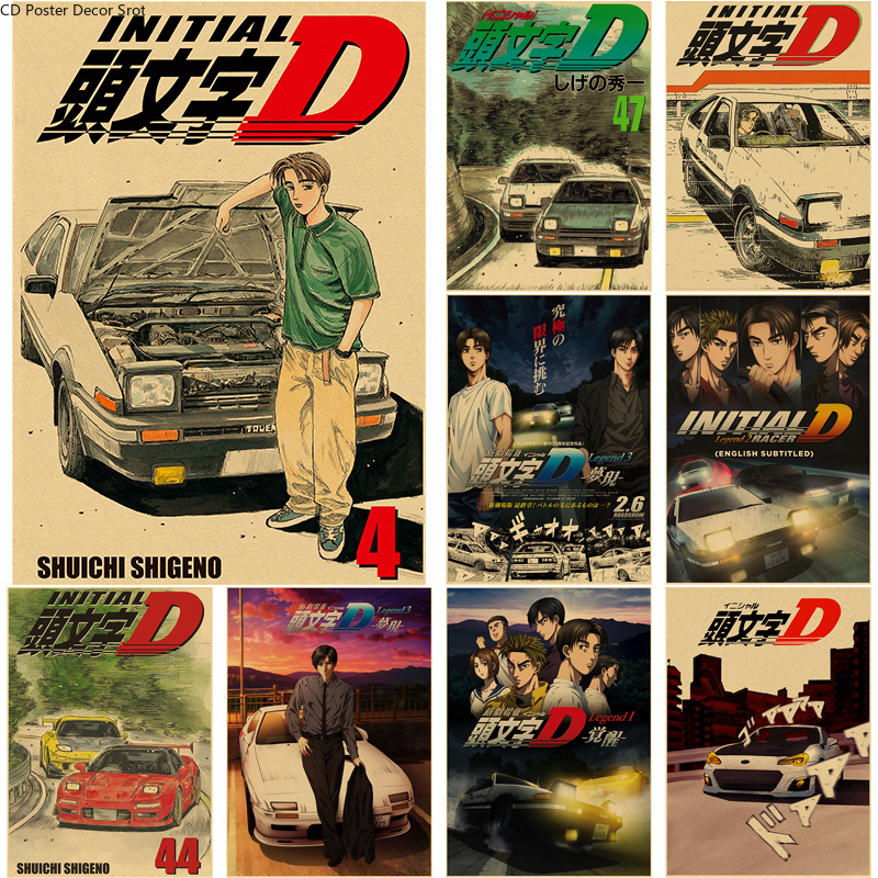 Affiche Vintage en Papier Kraft avec Initial D Anime, Manga Japonais, Bricolage, Décoration de Maison, Chambre, Bar, 73, Art Esthétique, Peinture Murale n° 1