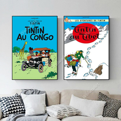 Affiche d'aventure de Tintins, désert de chameau, impressions d'art de bande dessinée de toile, image d'anime, chambre d'enfant, décor à la maison, peinture murale de bande dessinée classique small picture n° 1