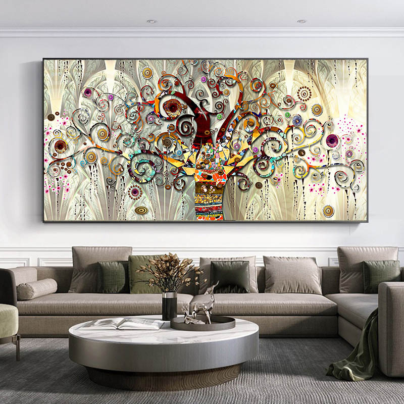 Peinture sur toile murale avec paysage de fleurs, arbre de vie GustAbility Klimt, affiche scandinave, image imprimée pour salon, décoration d'intérieur n° 1