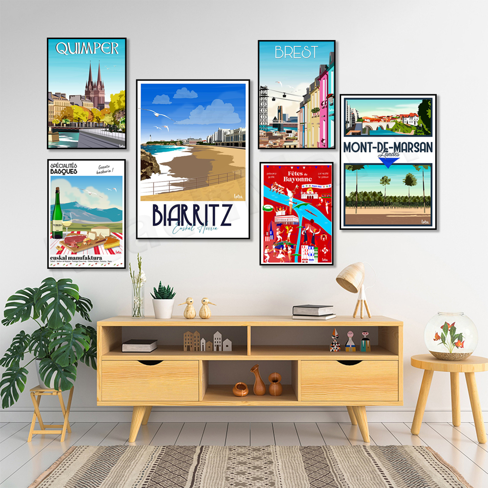 Paris - Montmartre, Bayonne, Biarritz-Pays Basque, Vannes-Bretagne, Égypte-Mont-de-Marsan, Brest-affiche de téléphérique n° 3