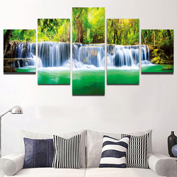 Peinture sur toile de paysage naturel, cascade, arbre vert, lac, cuir chevelu, affiches et impressions, art mural, décoration d'intérieur, sans cadre, 5 pièces small picture n° 2