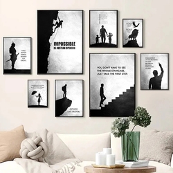 Peinture sur toile de motivation en noir et blanc, affiches inspirantes, impressions d'art mural de citation, manier le salon, sans cadre small picture n° 1