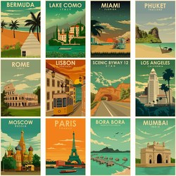 Affiches Vintage de Villes de Voyage en Papier Kraft, Impression HD, Art du Paysage, Coutumes Modernes, Décoration de Maison, Chambre, Cadeau Mural NikDécoratif small picture n° 1