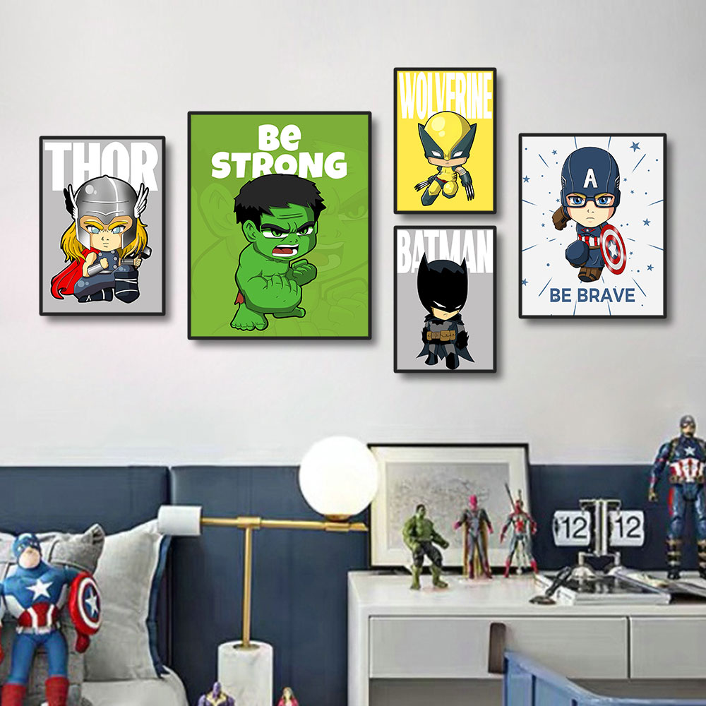 Affiche d'art mural Marvel, Spiderman, Iron Man, Avengers, Smile Hero, décoration de chambre d'enfant, peinture sur toile de dessin animé, impression d'image, illustration Disney n° 5