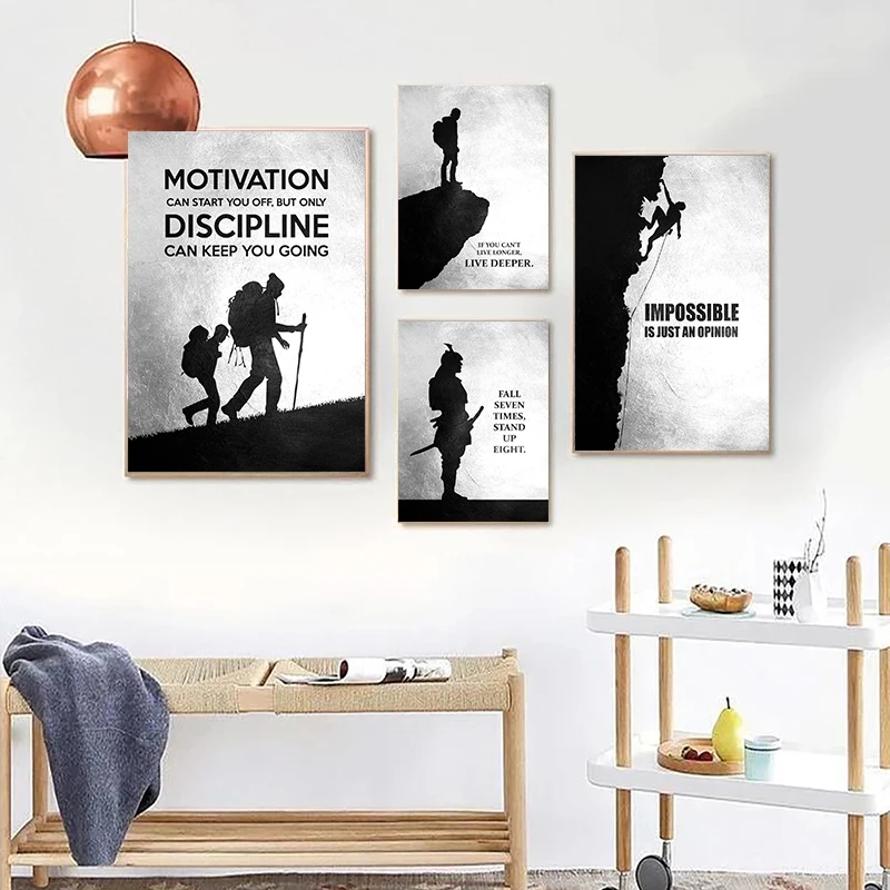 Peinture sur toile de motivation en noir et blanc, affiches inspirantes, impressions d'art mural de citation, manier le salon, sans cadre n° 2