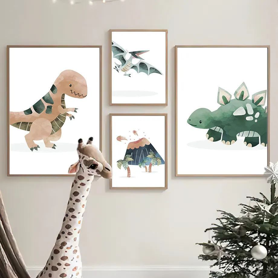 Affiches d'art mural Kawaii Volcano AMP, peinture sur toile nordique, impressions d'arbre de dinosaure, dessin animé, gérer pour bébé, décor de chambre d'enfant n° 2