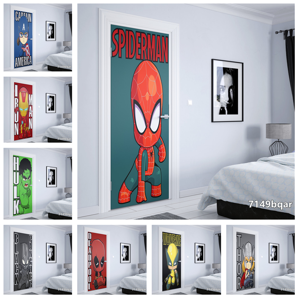 Marvel Avengers Cartoon Smile Hero Poster, Iron Man Wall Art Picture, Cadeau d'anniversaire pour enfants, Chambre à coucher, Décoration de porte, Autocollants n° 1