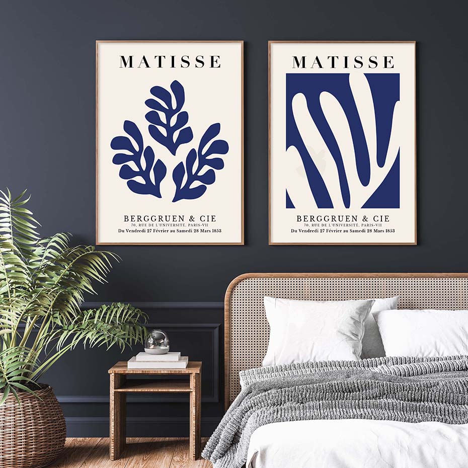 Affiches de peinture sur toile de Matisse, ligne florale abstraite bleue, image imprimée d'art mural, photo pour chambre à coucher, décoration intérieure de la maison, exposition n° 5