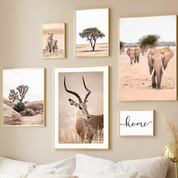 Beige Afrique éléphant discuter girafe léopard Tropical Animal affiche mur Art toile peinture impressions gérer pour salon décor small picture n° 2