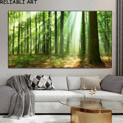 Affiches et impressions de paysage naturel d'arbre vert de forêt, peinture sur toile moderne, image d'art de mur pour le salon, décor à la maison small picture n° 2