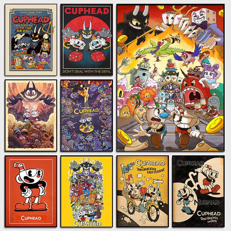 Cuphead-Affiche de jeu vidéo, personnages de dessin animé, peinture sur toile, art mural, décoration pour chambre d'enfant, maison et club n° 1