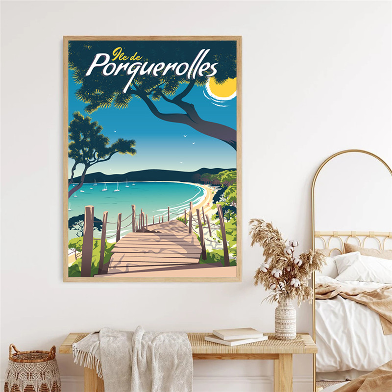 Affiche de Voyage de Paysage de Plage de Provence, Peinture sur Toile, Art Mural, Décoration de Salon, Image de Décoration de Maison n° 3