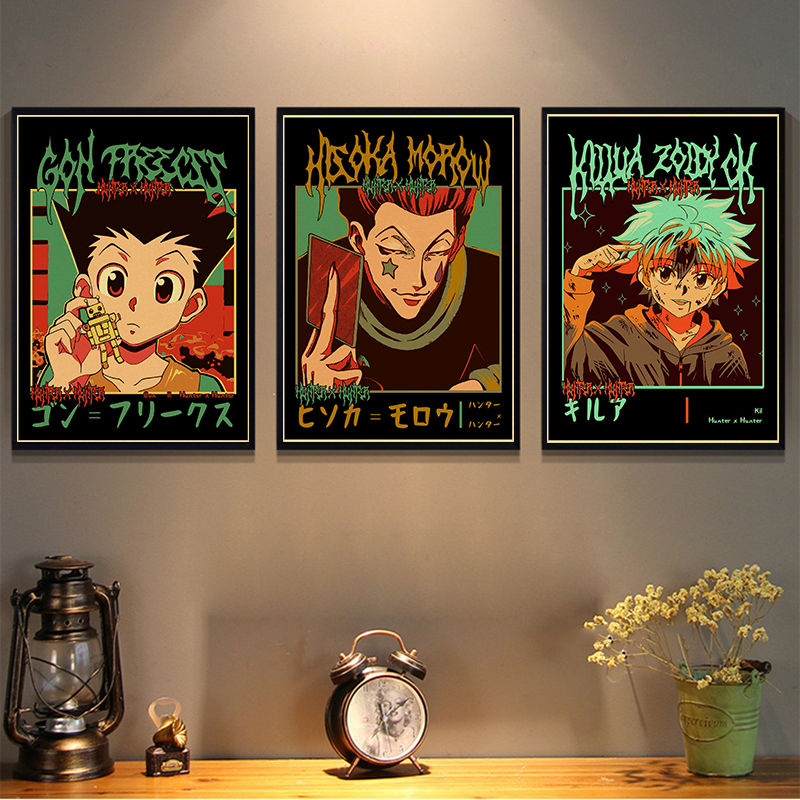 Affiches rétro d'anime de manga de Hunter X Hunter, papier kraft de Hisoka, impressions vintage, décor à la maison et à la chambre, art esthétique, peinture murale n° 3