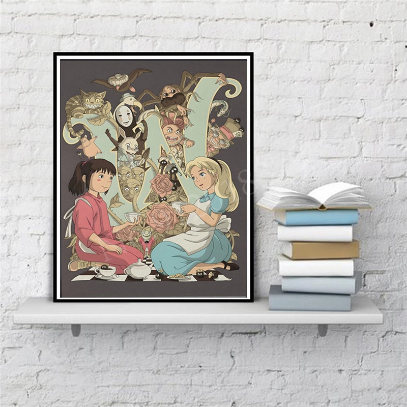 Spirited Away et Alice au pays des merveilles Anime Canvas Painting, Poster and Prhonneur, Wall Art, Girls Room, Dr, Yazaki Studio, Ghibmovies, 1Pc n° 2