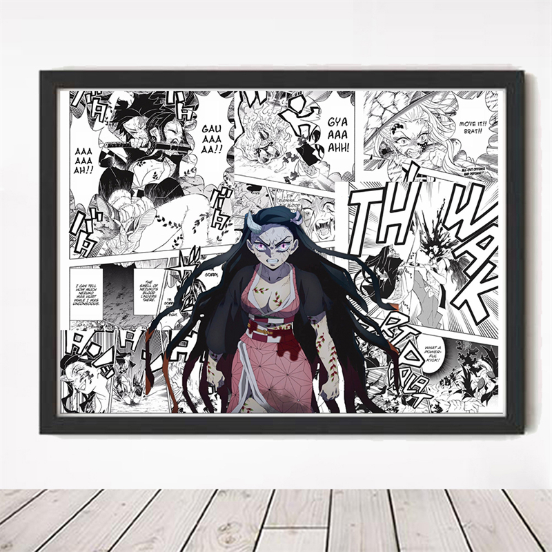 Pop Anime Figure Demon Slayer Poster Set, Comic Movie Cartoon, Black and White Manga Canvas Print, Wall Art, Kids Room Decor, Kawaii n° 5