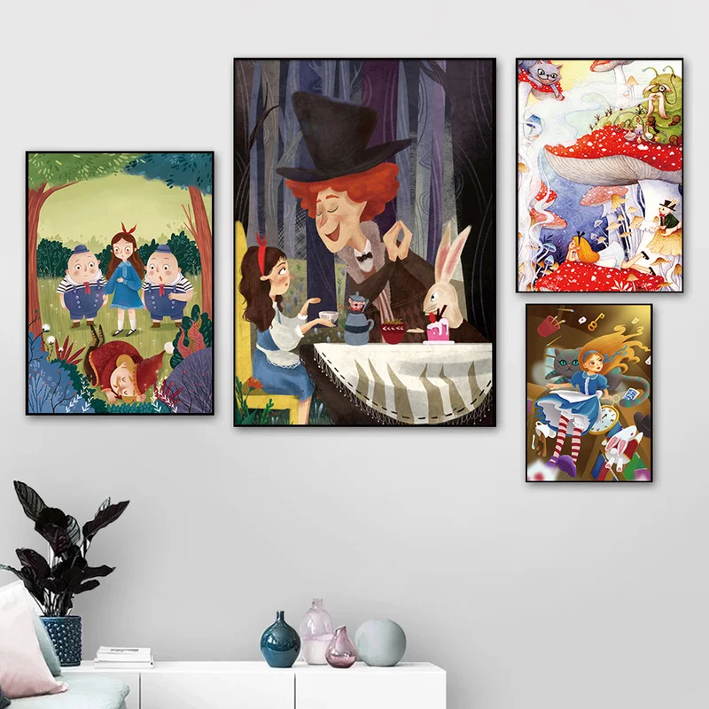 Toile de Dessin Animé Disney, Customisation Alice au Pays des Merveilles, Affiches Mignonnes Imprimées d'Anime, Art Mural, Décoration de Maison pour Enfants n° 4