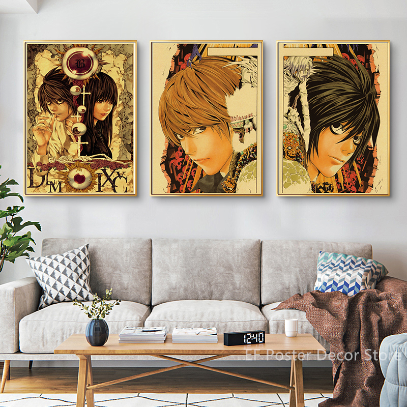 Affiche de Death Note, Imprimés Esthétiques, Ryuk/Light/L · Lawliet, Peinture Manga Vintage, Anime Classique, Art Mural pour la Maison, la Chambre et le Club n° 2