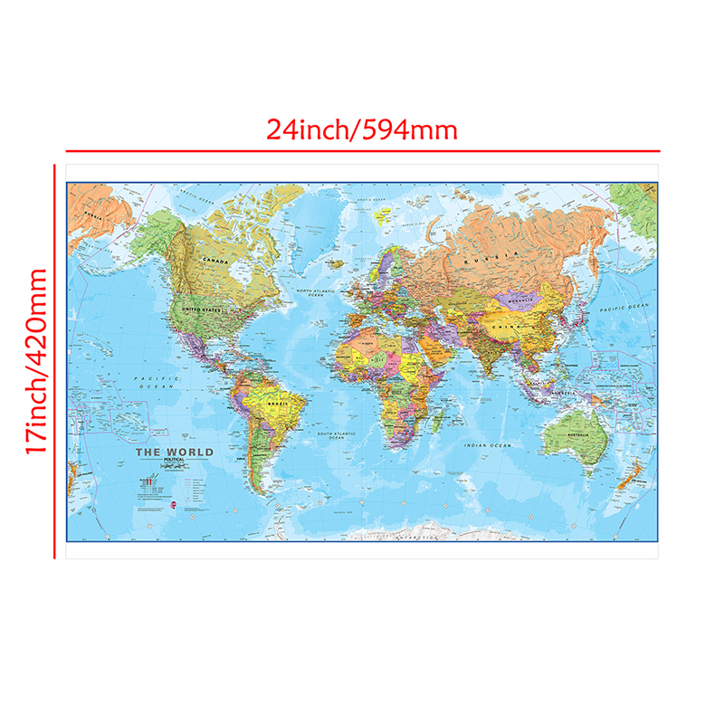 Peinture sur toile de la carte politique du monde, affiche d'art mural, salon, décoration de la maison, voyage, fournitures scolaires pour étude d'enfant, 59x42cm n° 6
