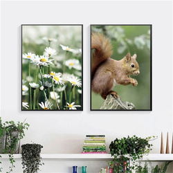 Peinture sur toile de paysage de printemps nordique, fleur sauvage, animal, renard, wapiti, SLaura rel, affiche de pissenlit nature, image moderne, décoration d'intérieur small picture n° 5