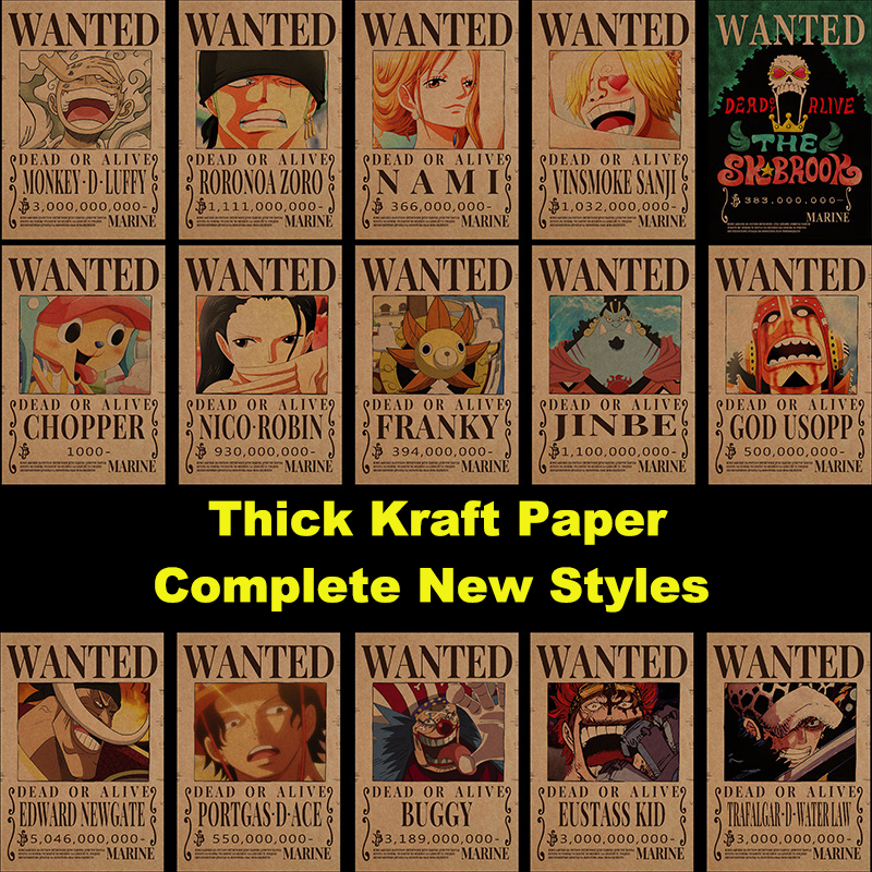 One Piece Wanted Bounty Optics Papier Kraft Poster, Anime, Luffy, Chapeau de Paille, Pirates, Quatre Empereurs, Oka Shichibukai Wallpaper, RoomDecor n° 2