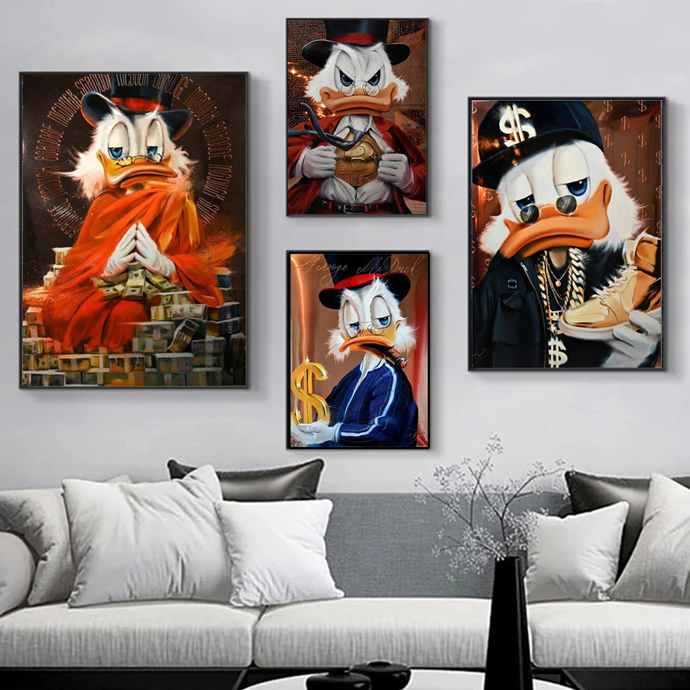 TureDonald Duck McDuck Bitcoin Money Disney Cartoon Graffiti Art mural sur toile, affiche imprimée pour salon, cadeau de décoration d'intérieur, mode n° 4