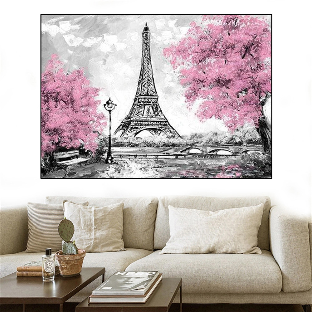 Toile à l'huile avec Couple, France, Paris, tour Eiffel, peinture abstraite de paysage, affiches et imprimés, photos d'art murales, décor de maison, sans cadre n° 4