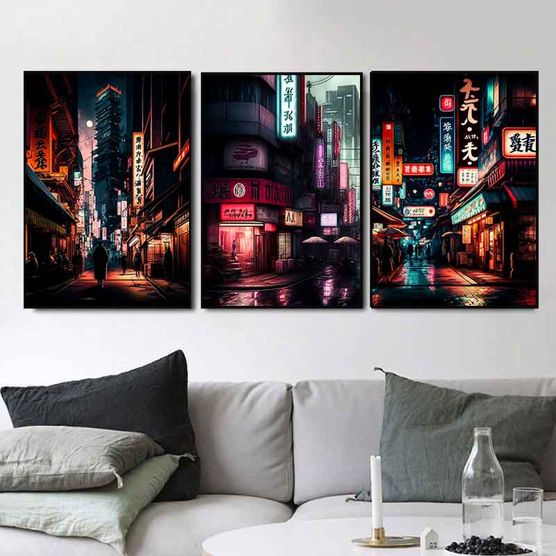 Pop Neon Vaporwave Japon TakCity Night Street Poster, Esthétique des années 80, Paysage Naturel, Arbre, Impression sur Toile, Art Mural, Décor de Chambre n° 2