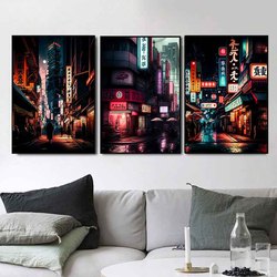 Pop Neon Vaporwave Japon TakCity Night Street Poster, Esthétique des années 80, Paysage Naturel, Arbre, Impression sur Toile, Art Mural, Décor de Chambre small picture n° 2