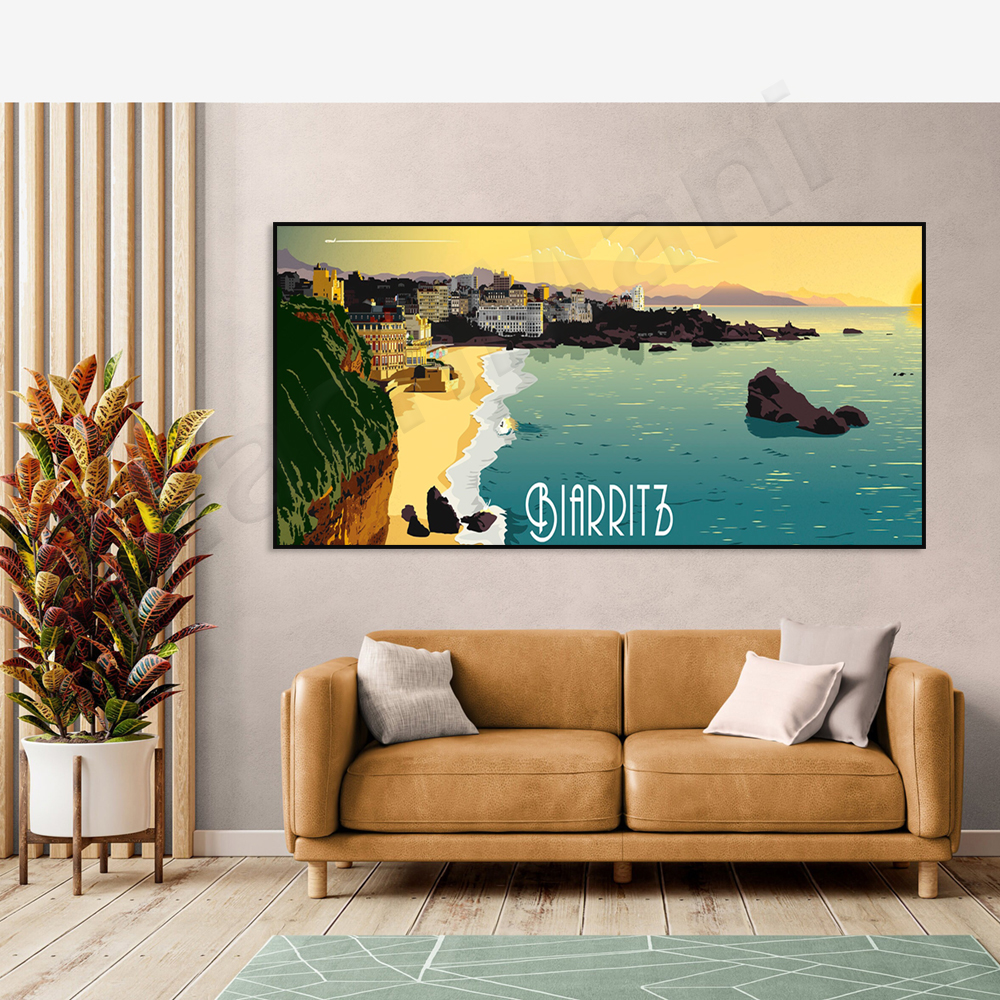 Biarritz-Affiche Panorama Vintage, Affiche de Voyage, Impression d'Art, Décor Mural, Pays Basque n° 2