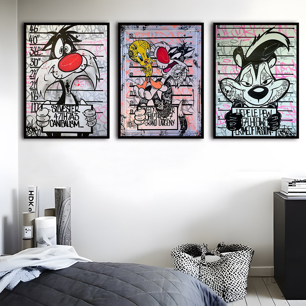 Affiches d'art mural de personnages de dessins animés Disney, graffiti, souris Donald Duck, peinture sur toile, image imprimée murale, décor de chambre à la maison n° 2