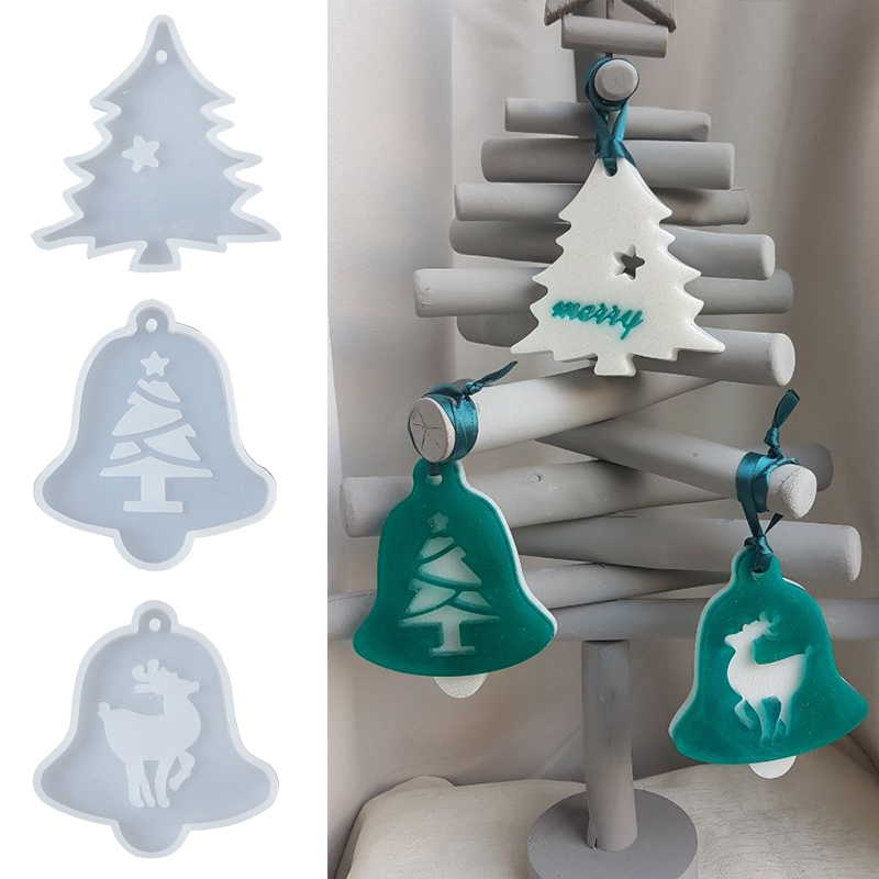 Moules en résine de nouvel an pour bricolage, bijoux pendentif, petite cloche, arbre de noël, Elk, moule en Silicone, cristal époxy, fournitures artisanales n° 2