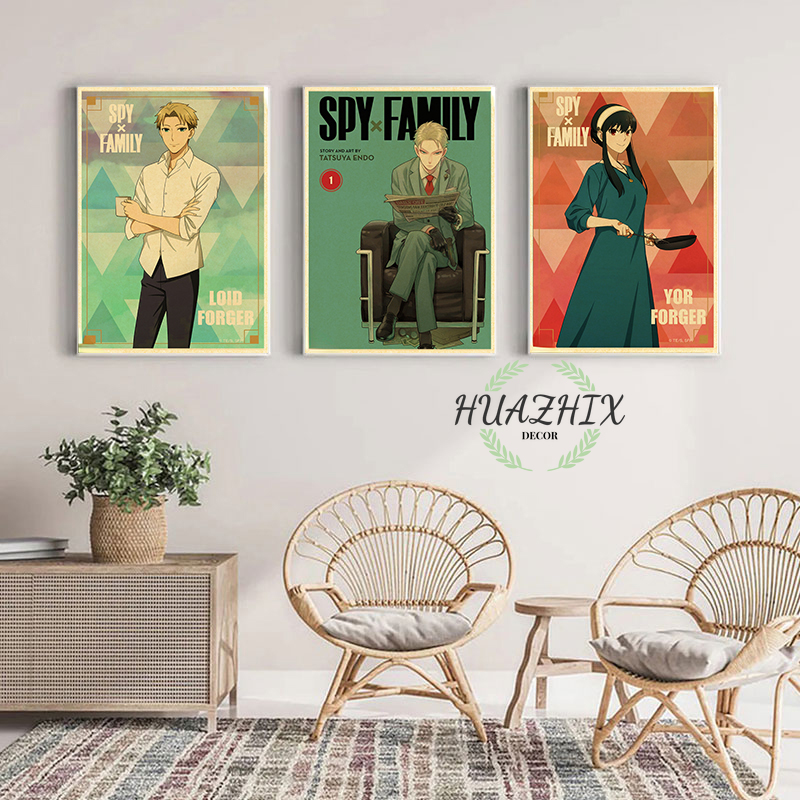 decoration chambre tableau decoration mural Affiches en papier Kraft Vintage, Anime espion X famille, affiche murale imprimée, autocollants muraux pour la maison, peinture artistique, décor de salle Kawaii n° 2