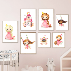 Affiches et Imprimés Nordiques de Dessin Animé, Bébé Fille, Princesse, Couronne, Château, Wing, Art Mural, Peinture sur Toile, Décor de Chambre d'Enfant small picture n° 2