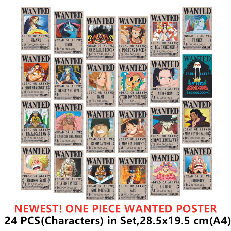 One Piece Luffy Gear 5 Wanted Poster, Jinbe, Nami, Chopper, C.Zoro, Sanji, Usopp, SABO, ACE, LAW, Autocollant Toy, 24 PCs/uno n° 1