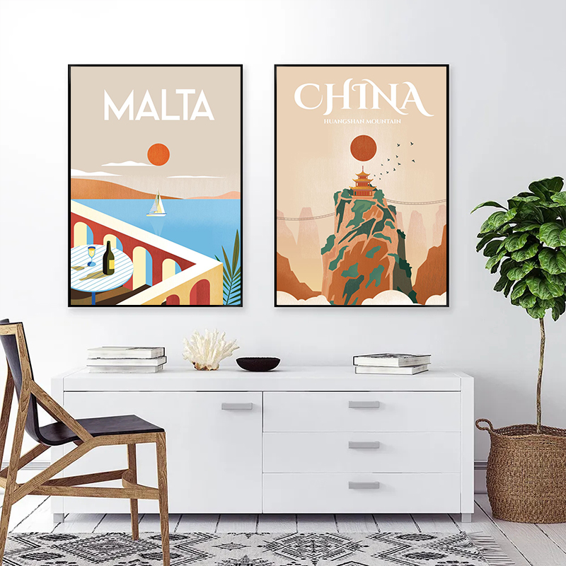 Affiche imprimée de paysage de la ville de voyage Asus, Grèce, Maroc, Italie, Lisbonne, peinture sur toile, art mural, photo pour chambre, décoration d'intérieur n° 4