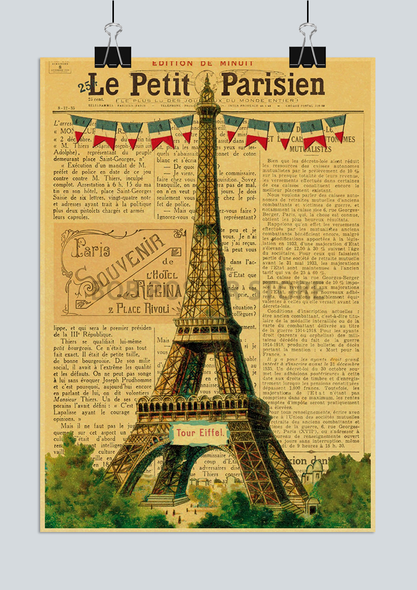 France Paris-Affiches Murales de la Mode Tour Eiffel pour Fille, Peinture Artistique Vintage, Autocollants Muraux Imprimés, Photos pour la Maison, la Chambre à Coucher, le Bar, 73 n° 3