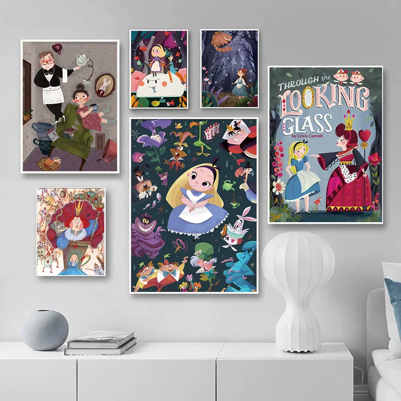 Toile de Dessin Animé Disney, Customisation Alice au Pays des Merveilles, Affiches Mignonnes Imprimées d'Anime, Art Mural, Décoration de Maison pour Enfants n° 1