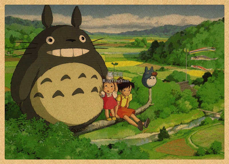 Autocollant mural de dessin animé Tonari no Totoro, affiches de décoration pour la maison, papier kraft Pictur, impressions rétro, art bar, 4K HD n° 6