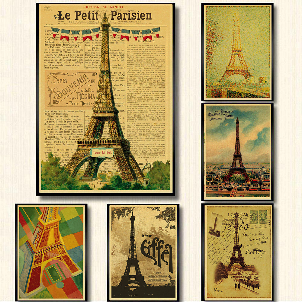 France Paris-Affiches Murales de la Mode Tour Eiffel pour Fille, Peinture Artistique Vintage, Autocollants Muraux Imprimés, Photos pour la Maison, la Chambre à Coucher, le Bar, 73 n° 1