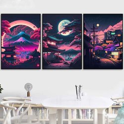 Pop Neon Vaporwave Japon TakCity Night Street Poster, Esthétique des années 80, Paysage Naturel, Arbre, Impression sur Toile, Art Mural, Décor de Chambre small picture n° 3