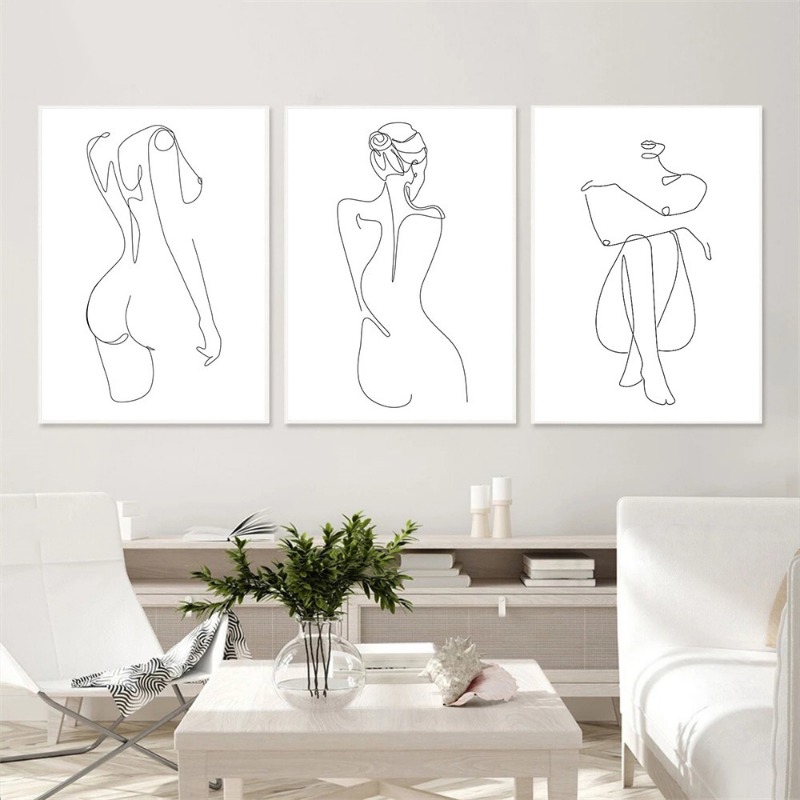 Peinture sur toile abstraite de femmes sexy, art au trait minimaliste, corps nu féminin, affiches nordiques, impressions, photo murale pour chambre, décoration d'intérieur n° 3