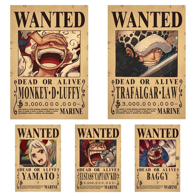 Figurines d'action de l'anime One Piece, Luffy Gear 5, Intérieur a Billion Bounty Wanted Posters, Four Emperors, Vintage Wall Decoration, Poster Toys n° 6